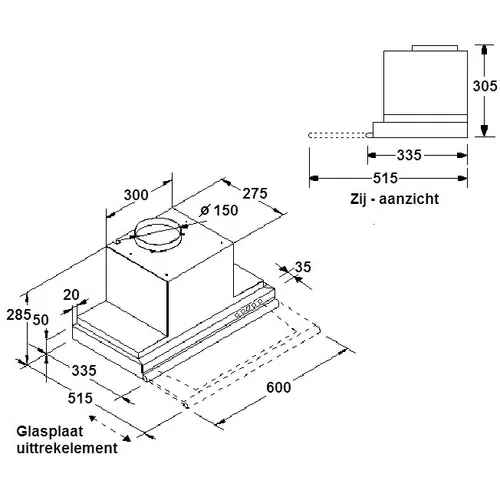 CW7506 AIRO DESIGN Vlakscherm afzuigkap