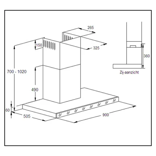 CW1012BL AIRO DESIGN Wandschouw afzuigkap