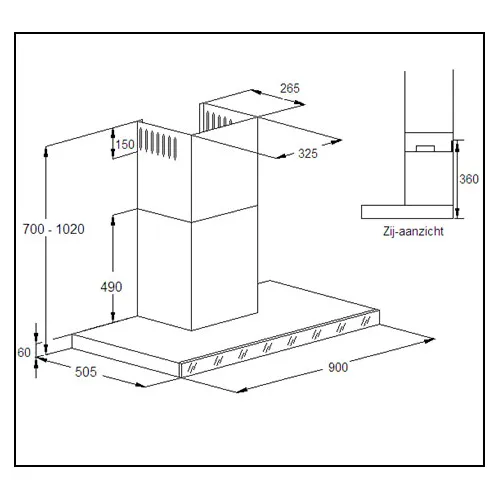 CW1009BL AIRO DESIGN Wandschouw afzuigkap