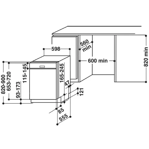 WBC3C26X WHIRLPOOL Half geintegreerde vaatwassers