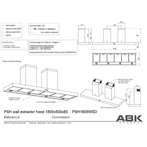 PSH1805WSD PROSOLO Wandschouw afzuigkap