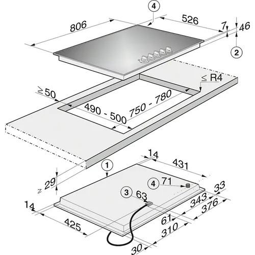 KM30341G MIELE Gaskookplaat