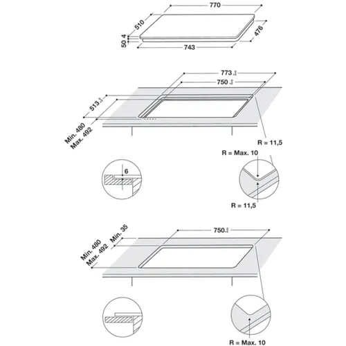 WBB4877NE WHIRLPOOL Inductie kookplaat