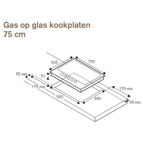 P755CPROGNE BERTAZZONI Gas op glas kookplaat