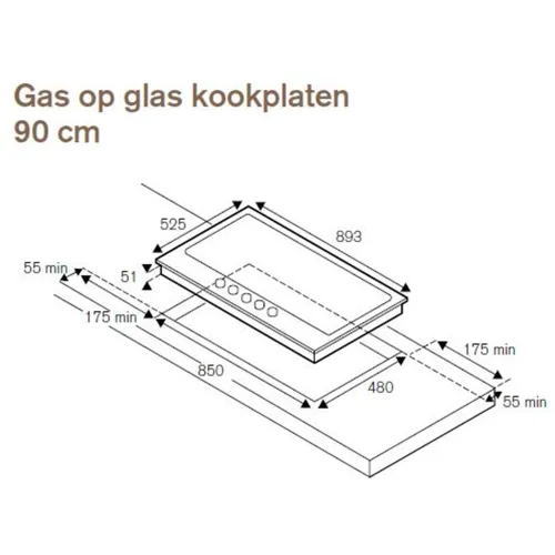 P905LPROGNE BERTAZZONI Gas op glas kookplaat