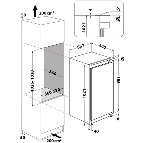 KSI10GF2 BAUKNECHT Inbouw koelkast rond 102 cm