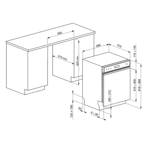 PL292DX SMEG Half geintegreerde vaatwassers