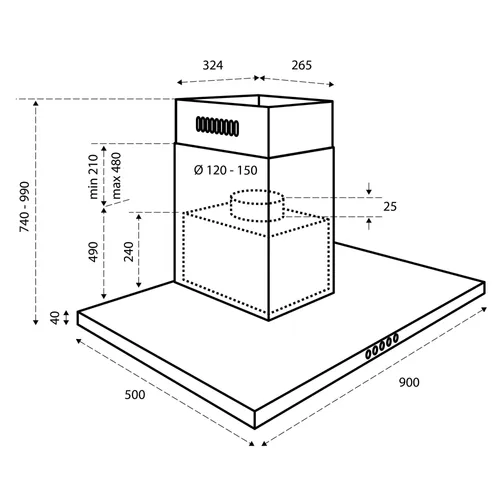 AKB9005RVS INVENTUM Wandschouw afzuigkap