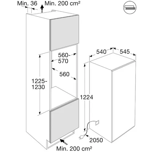 PKS34122 PELGRIM Inbouw koelkast rond 122 cm