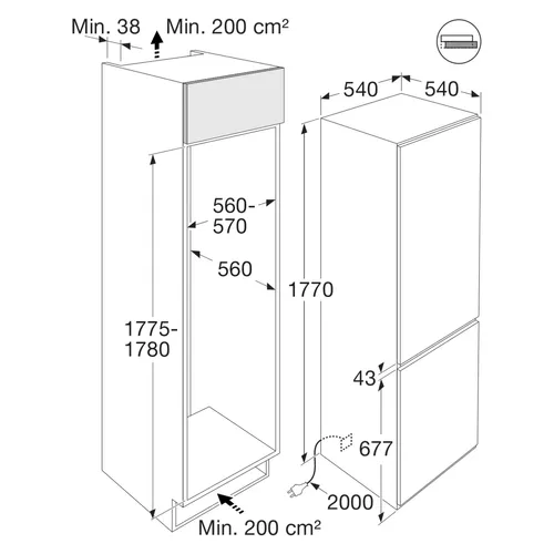 KS37122A ATAG Inbouw koelkast rond 122 cm